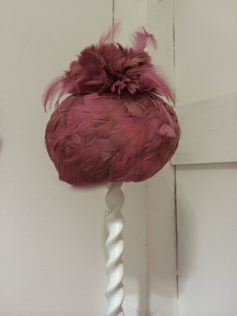 1950’s pink feather cocktail hat by Escott Hats